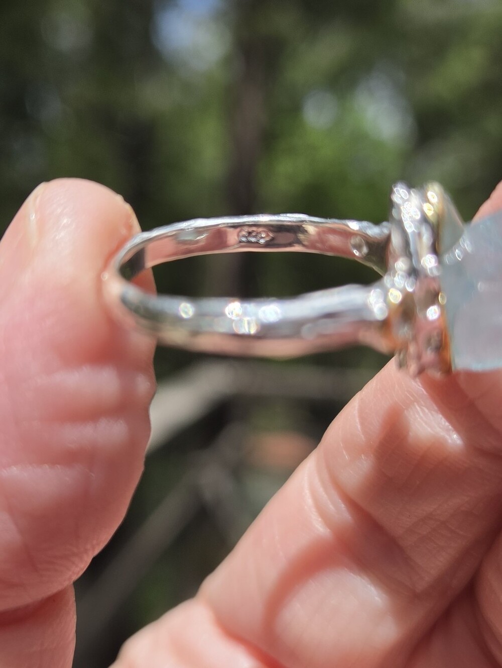 Aquamarine 4k Natural Bunny Carved Topaz Sterling & Gold Ring Sz7.5 - Picture 9 of 11